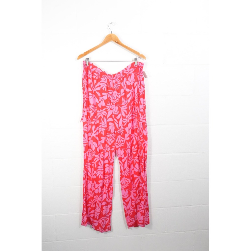 Shade & Shore Wide Leg Pants Women Extra Large Pink Red Floral Tropical Beach